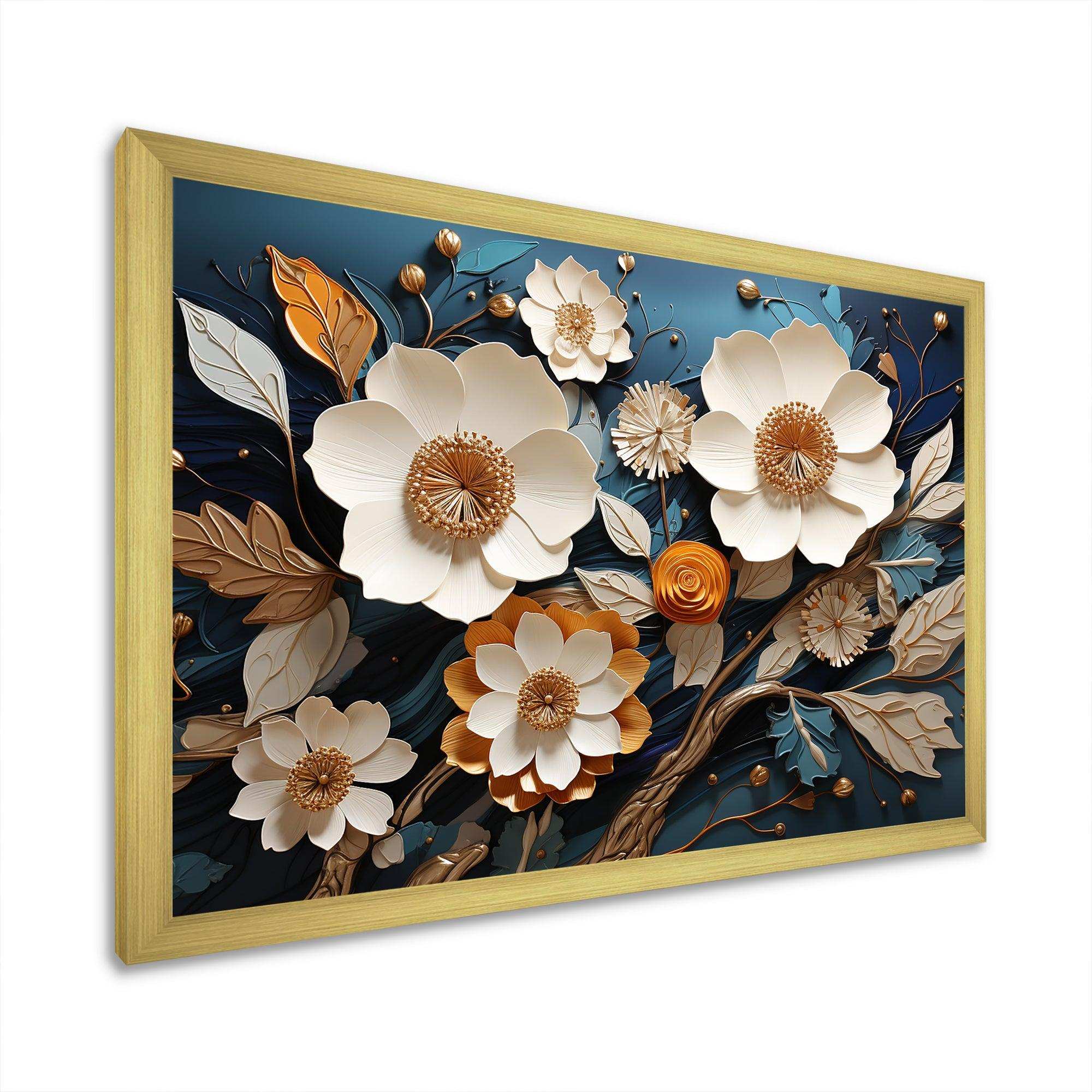 White and Gold Charming Spring  flower blooms II - Floral Canvas Wall Art