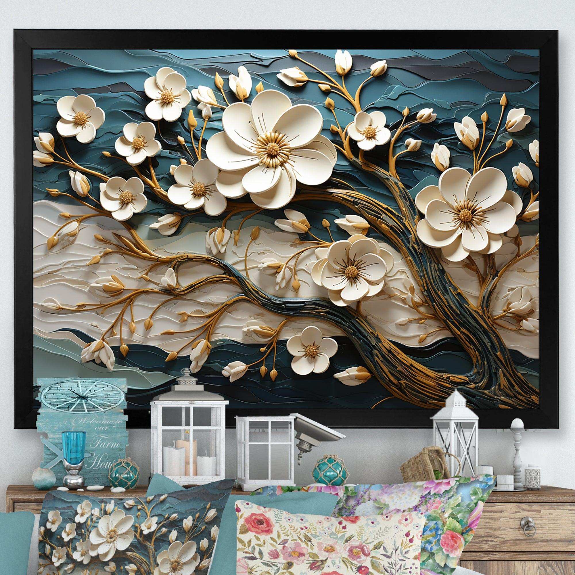 White and Gold Charming Spring  flower Elegance III - Floral Canvas Wall Art