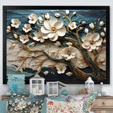 White and Gold Charming Spring  flower Elegance III - Floral Canvas Wall Art