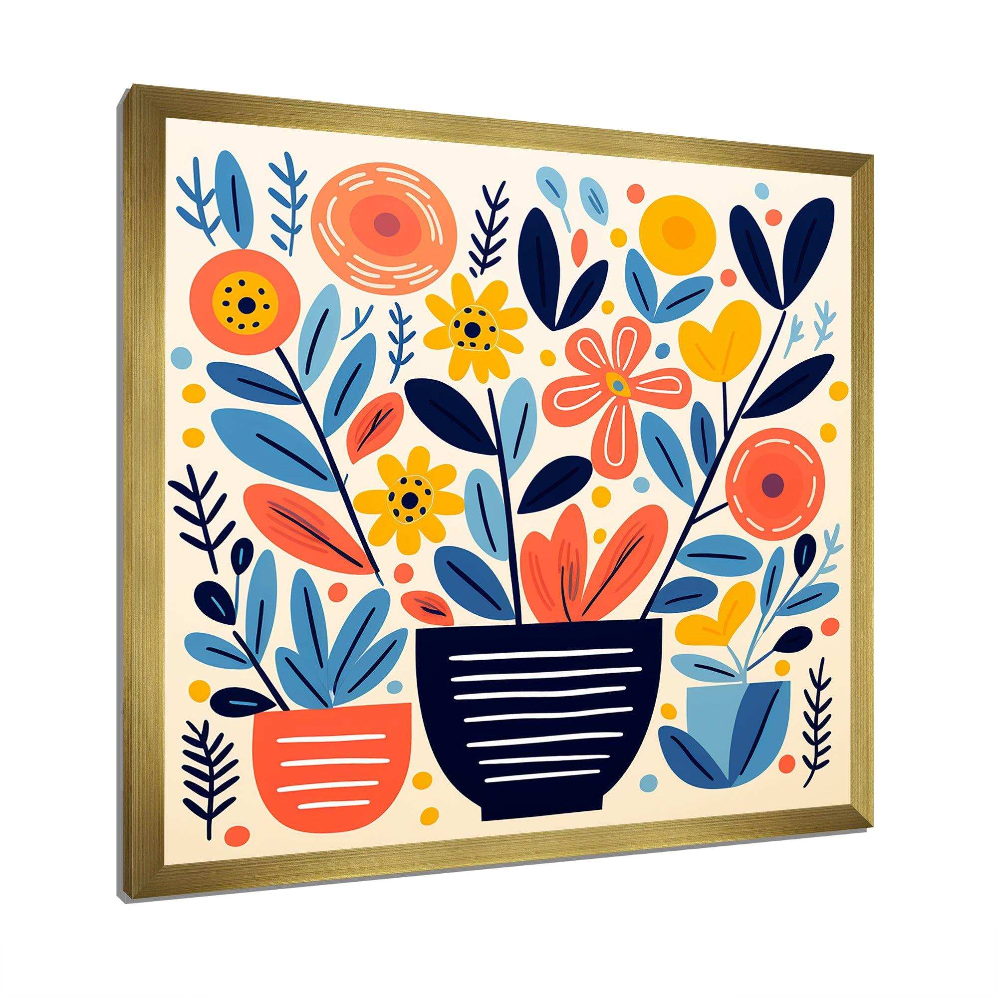 yellow and blue Bohemian Vase pottery blooms I - Geometric Canvas Wall Art