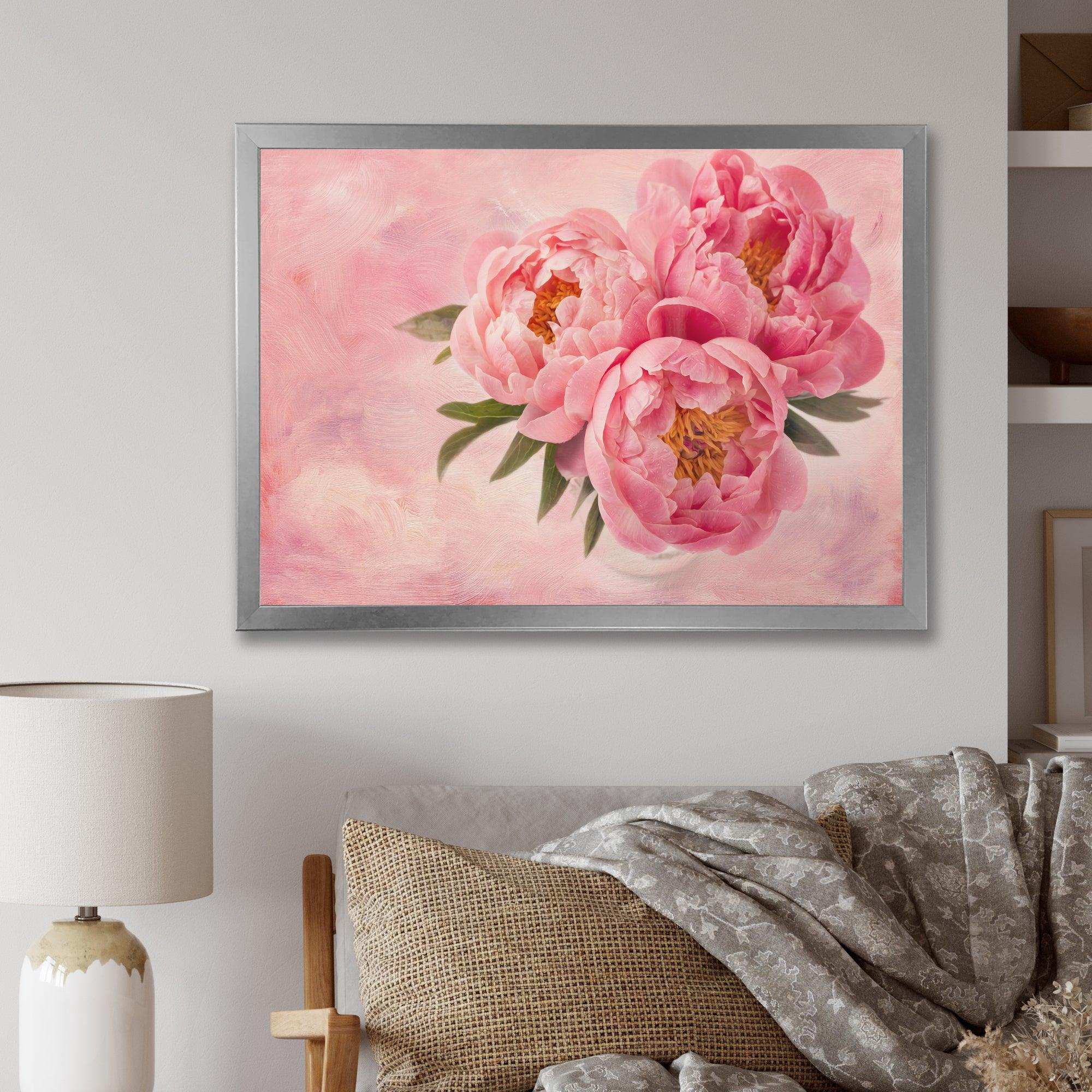 Peony Flowers in Vase on Pink