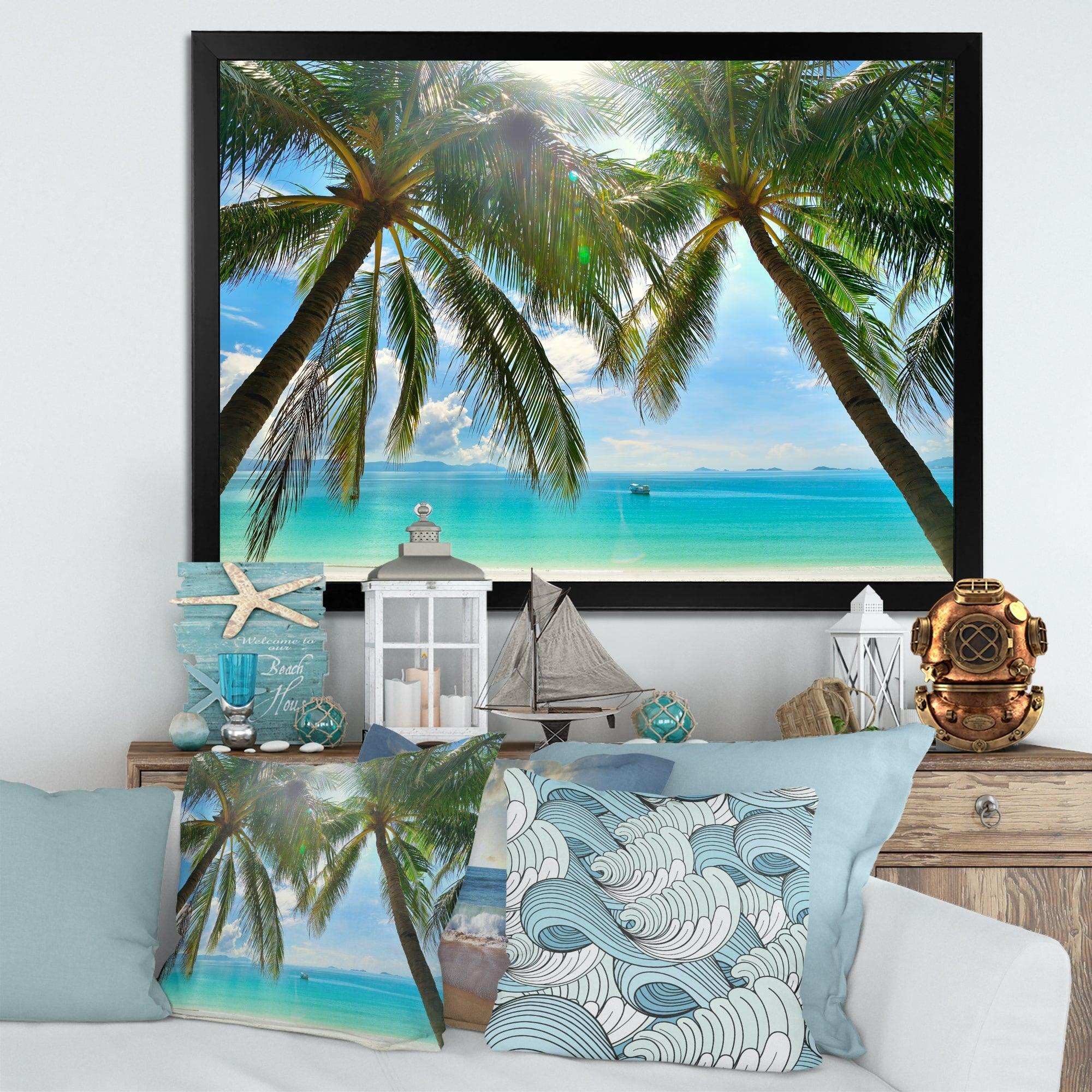 Palm Hanging over Sandy White Beach