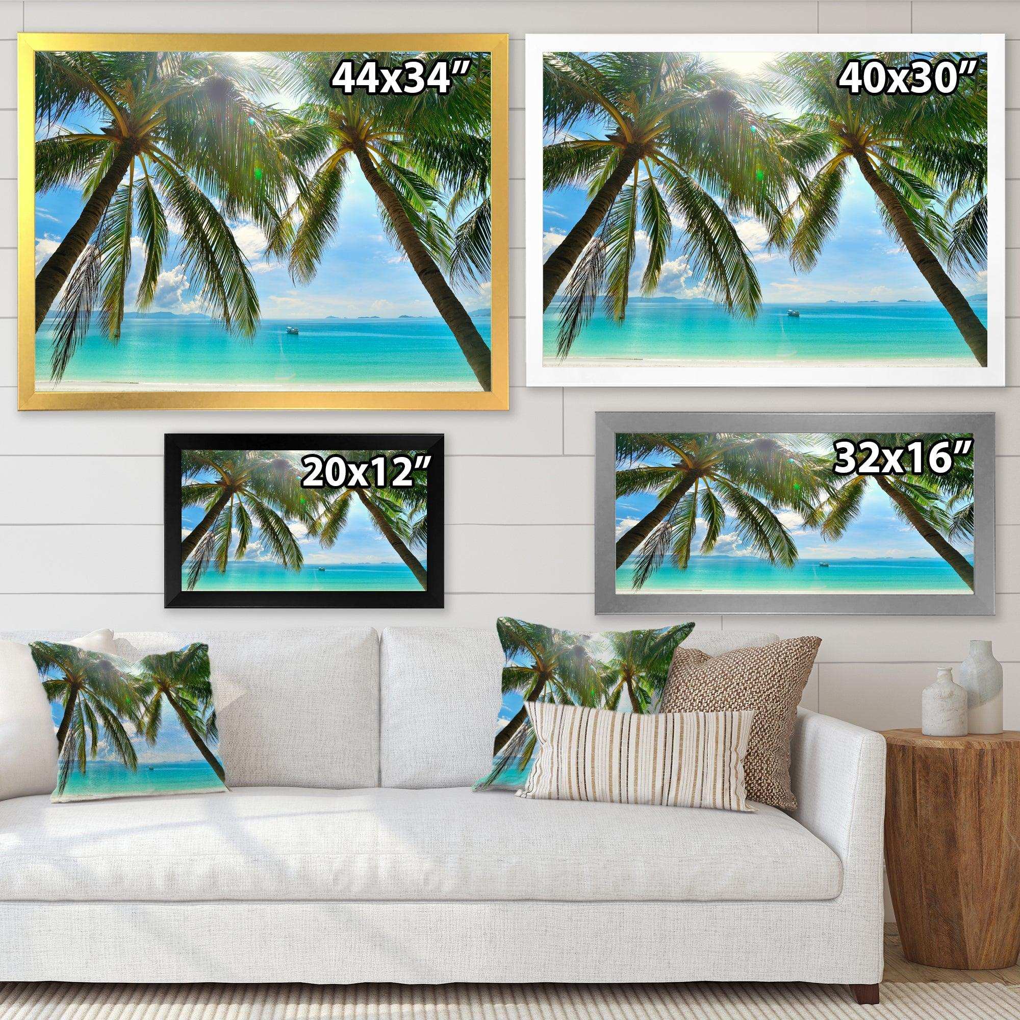 Palm Hanging over Sandy White Beach