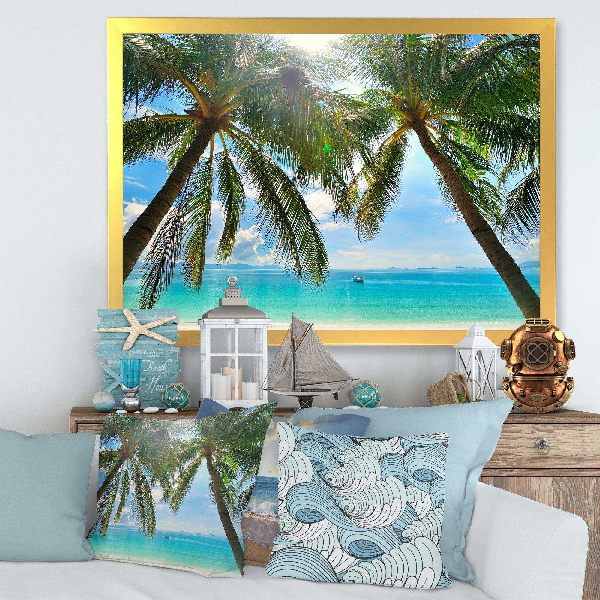 Palm Hanging over Sandy White Beach