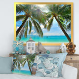 Palm Hanging over Sandy White Beach
