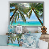 Palm Hanging over Sandy White Beach