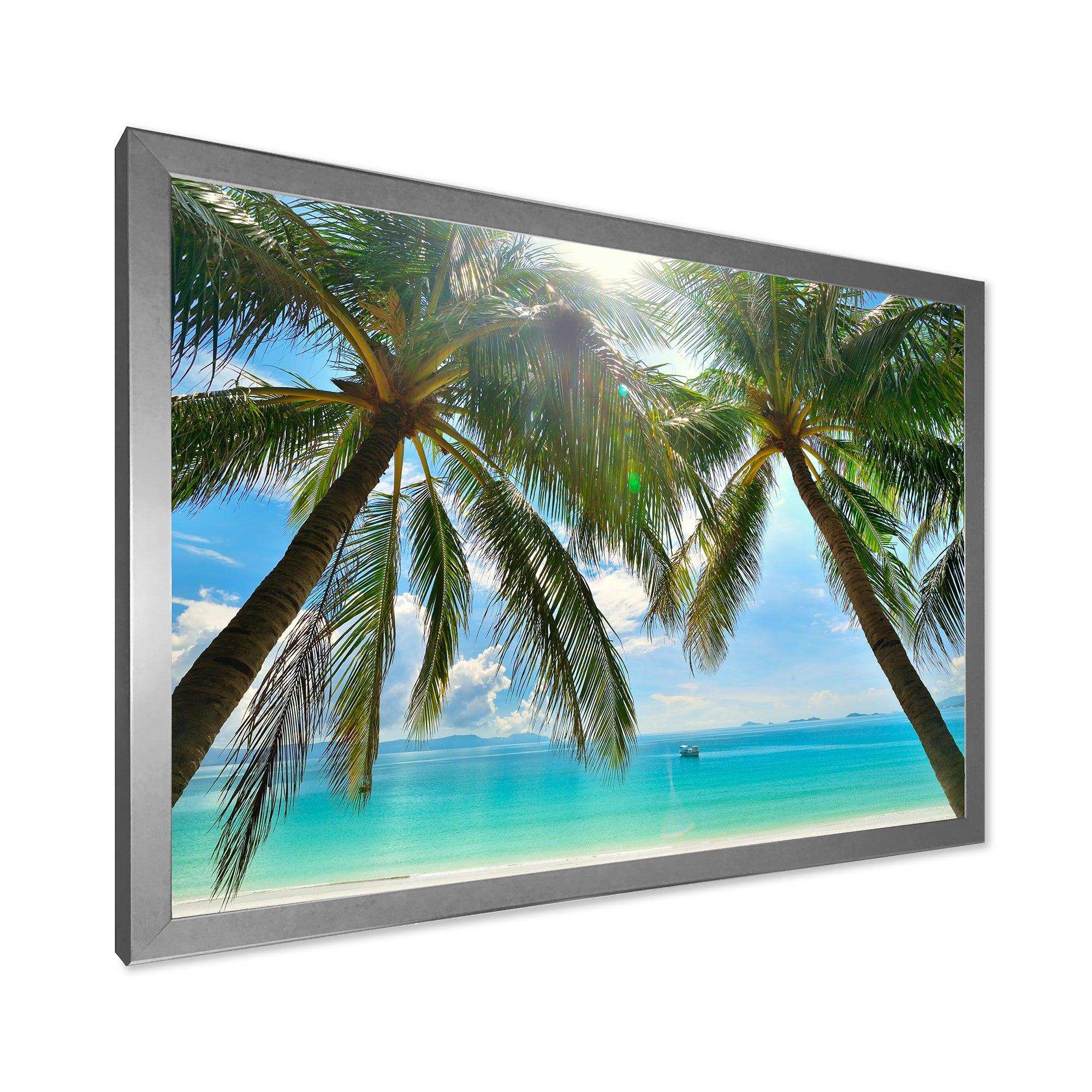 Palm Hanging over Sandy White Beach