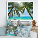 Palm Hanging over Sandy White Beach