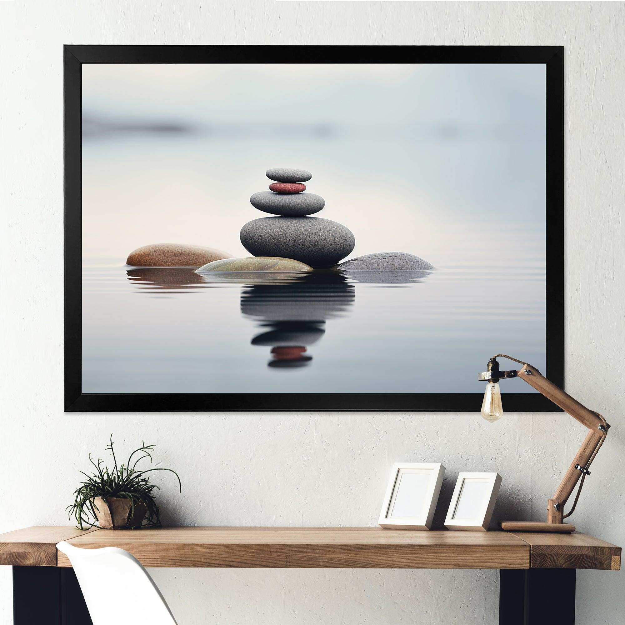 Blue Zen Serenity of Spiritual Stones in Water IV - Spiritual Canvas Wall Art