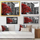 Red Tree on Black and White New York City Street