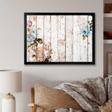 Shabby chic roses on wooden texture