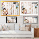 Shabby chic roses on wooden texture