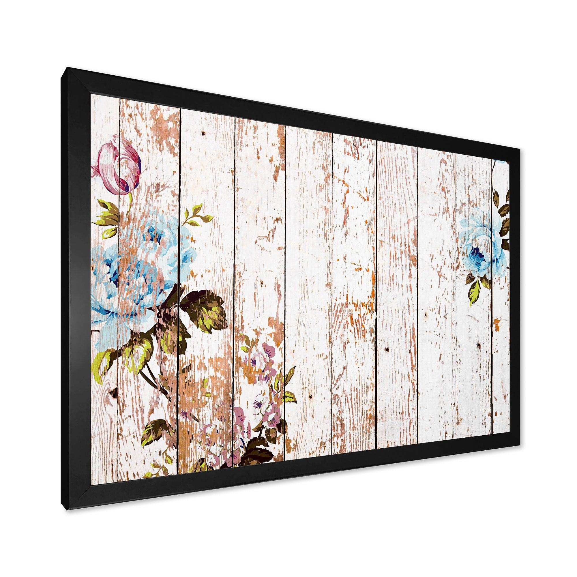 Shabby chic roses on wooden texture