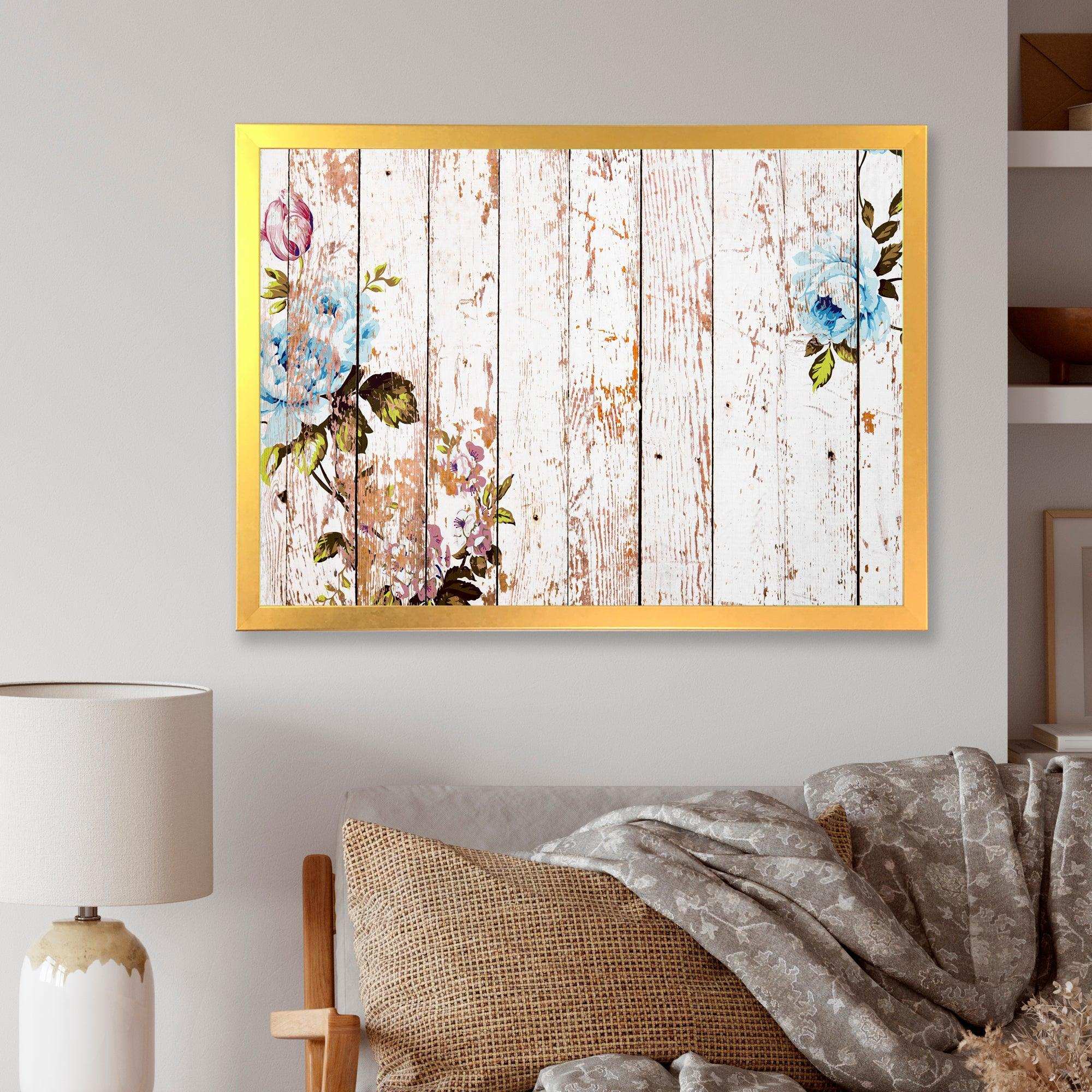 Shabby chic roses on wooden texture