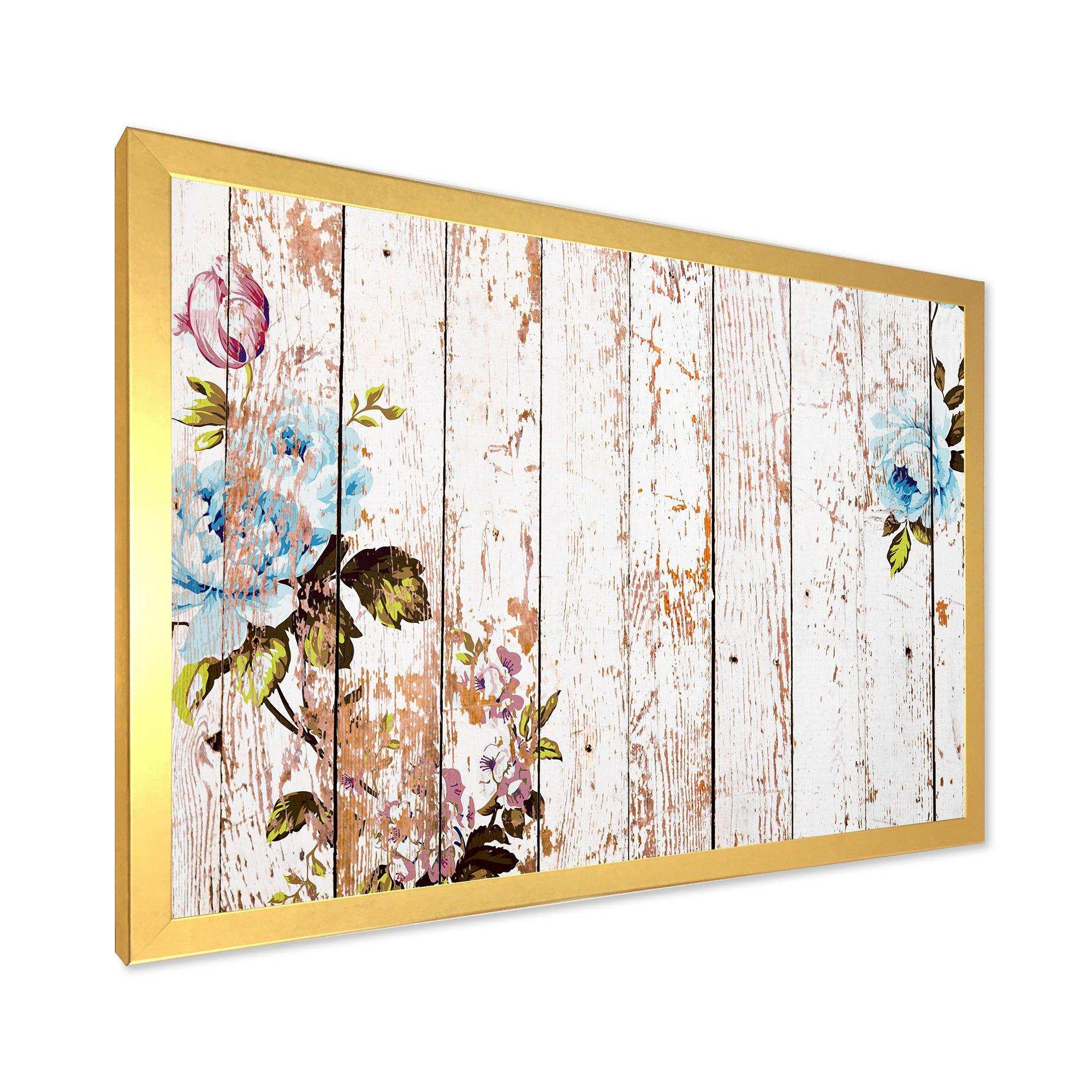 Shabby chic roses on wooden texture