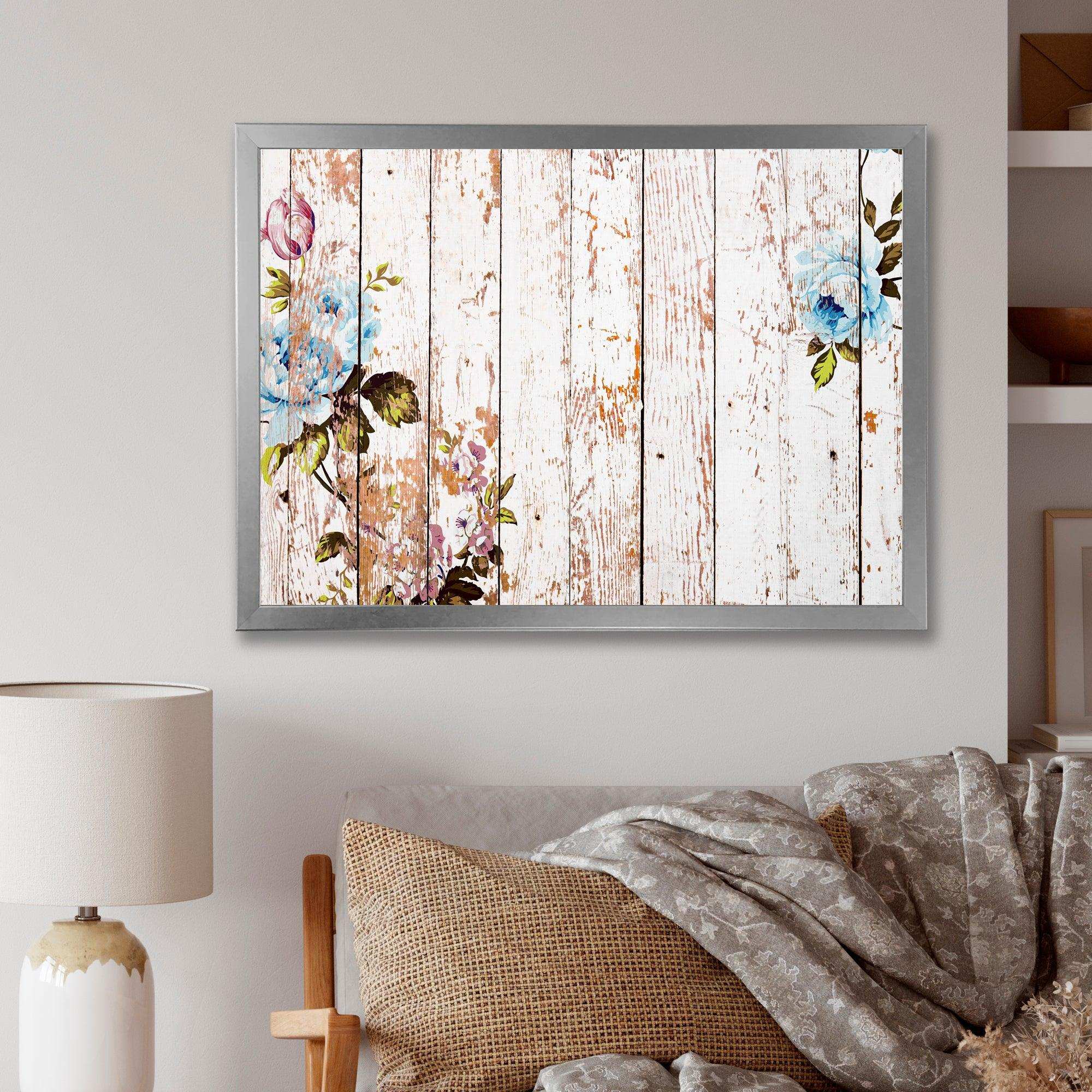 Shabby chic roses on wooden texture