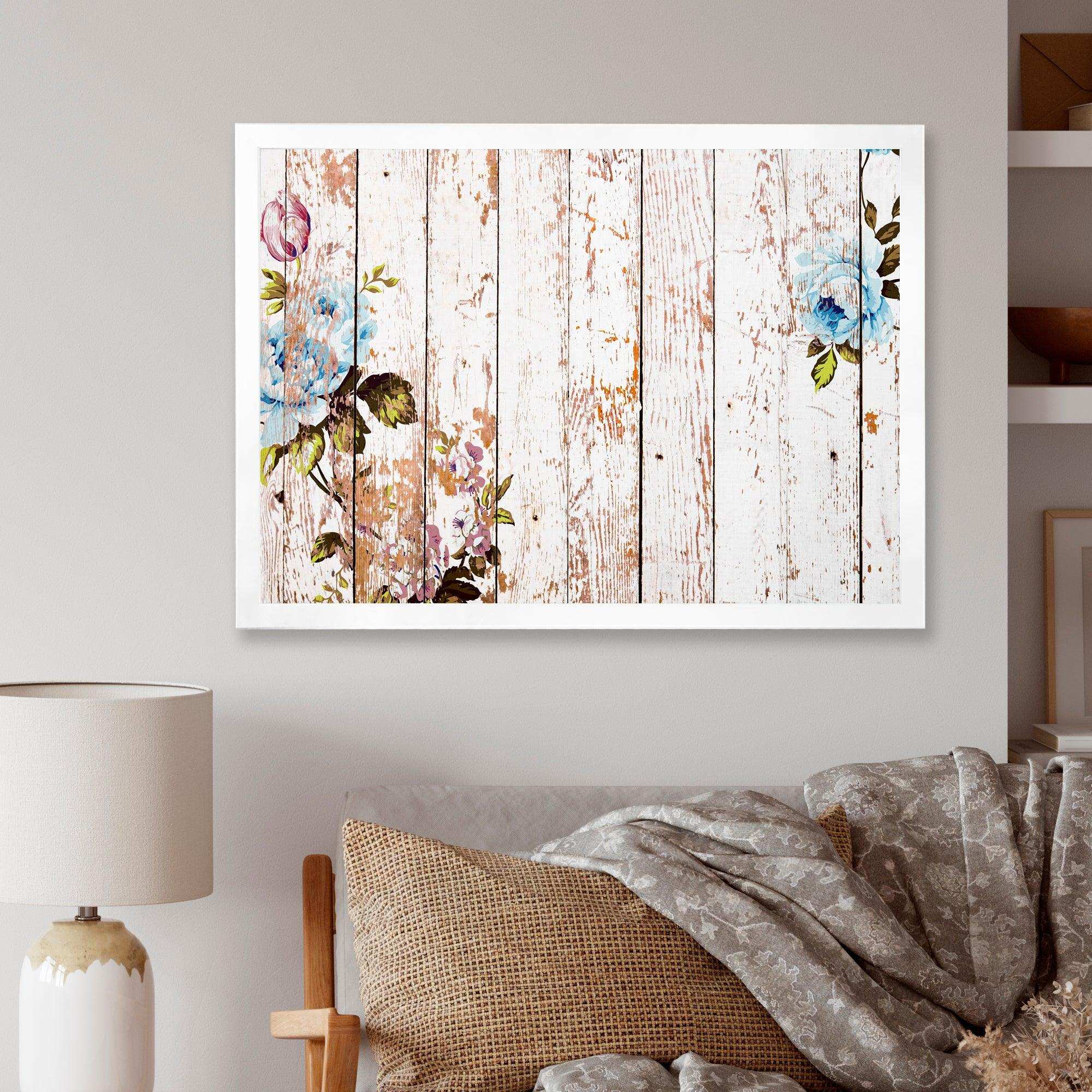 Shabby chic roses on wooden texture