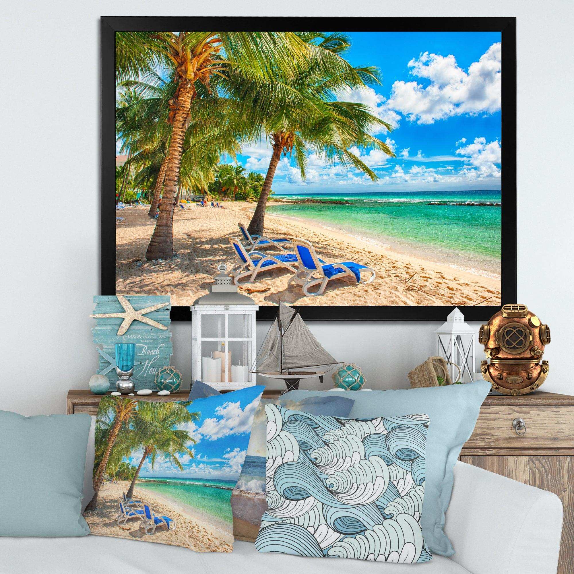 Blue chairs at the tropical white sand beach