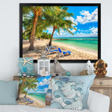 Blue chairs at the tropical white sand beach