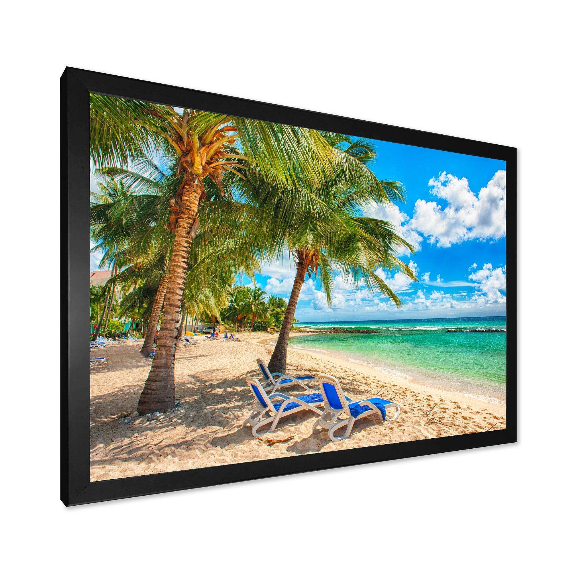 Blue chairs at the tropical white sand beach
