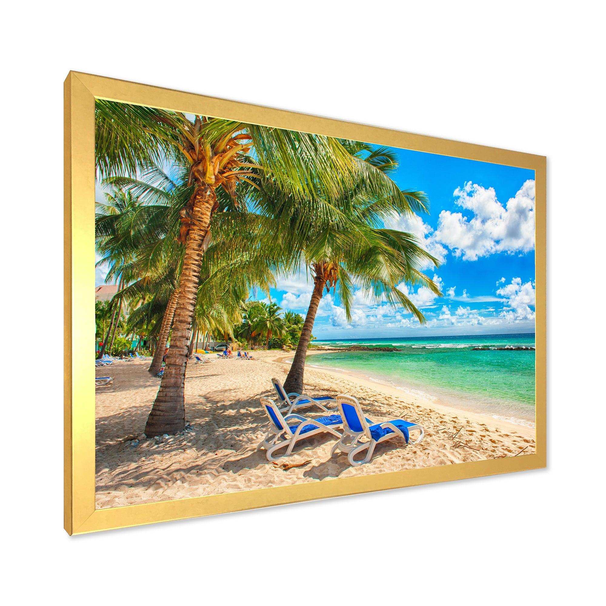 Blue chairs at the tropical white sand beach