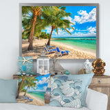 Blue chairs at the tropical white sand beach