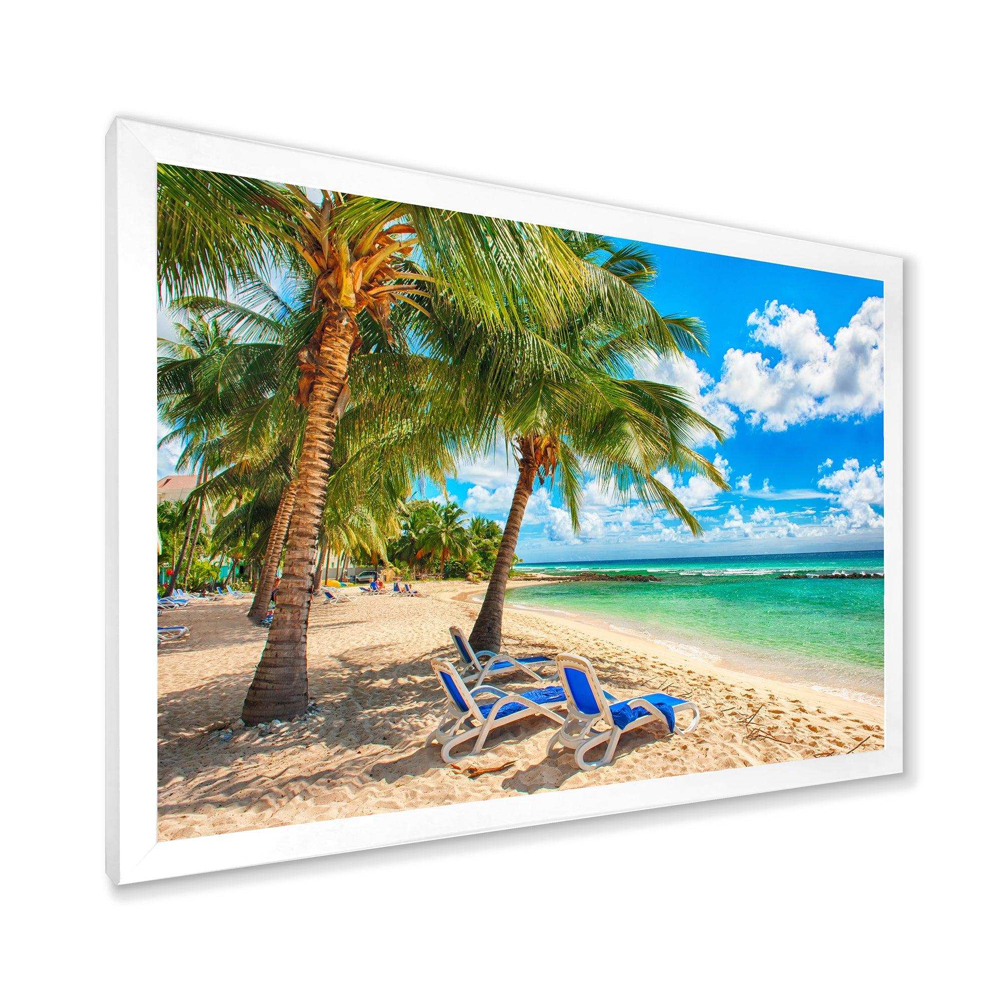 Blue chairs at the tropical white sand beach