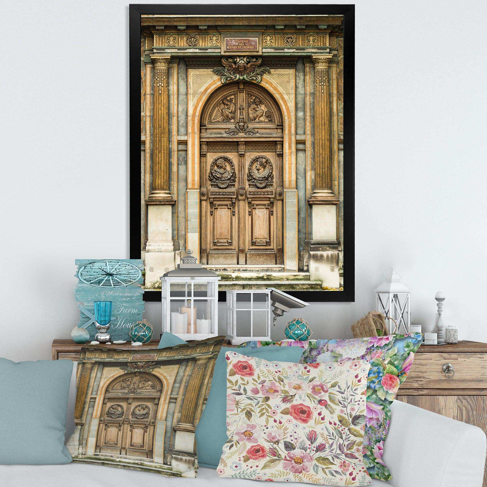 Old Wooden Door With Carvings in Paris, France