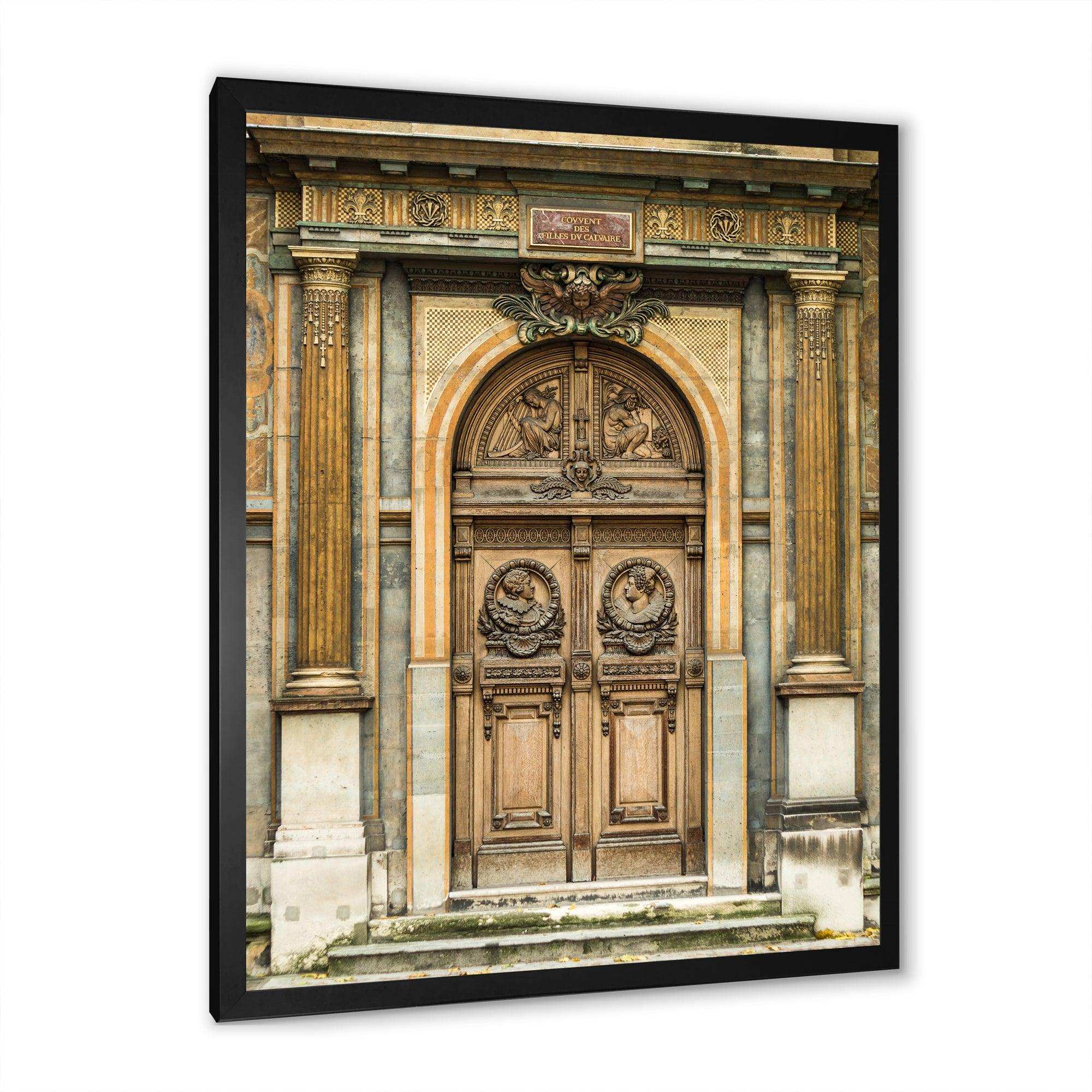 Old Wooden Door With Carvings in Paris, France