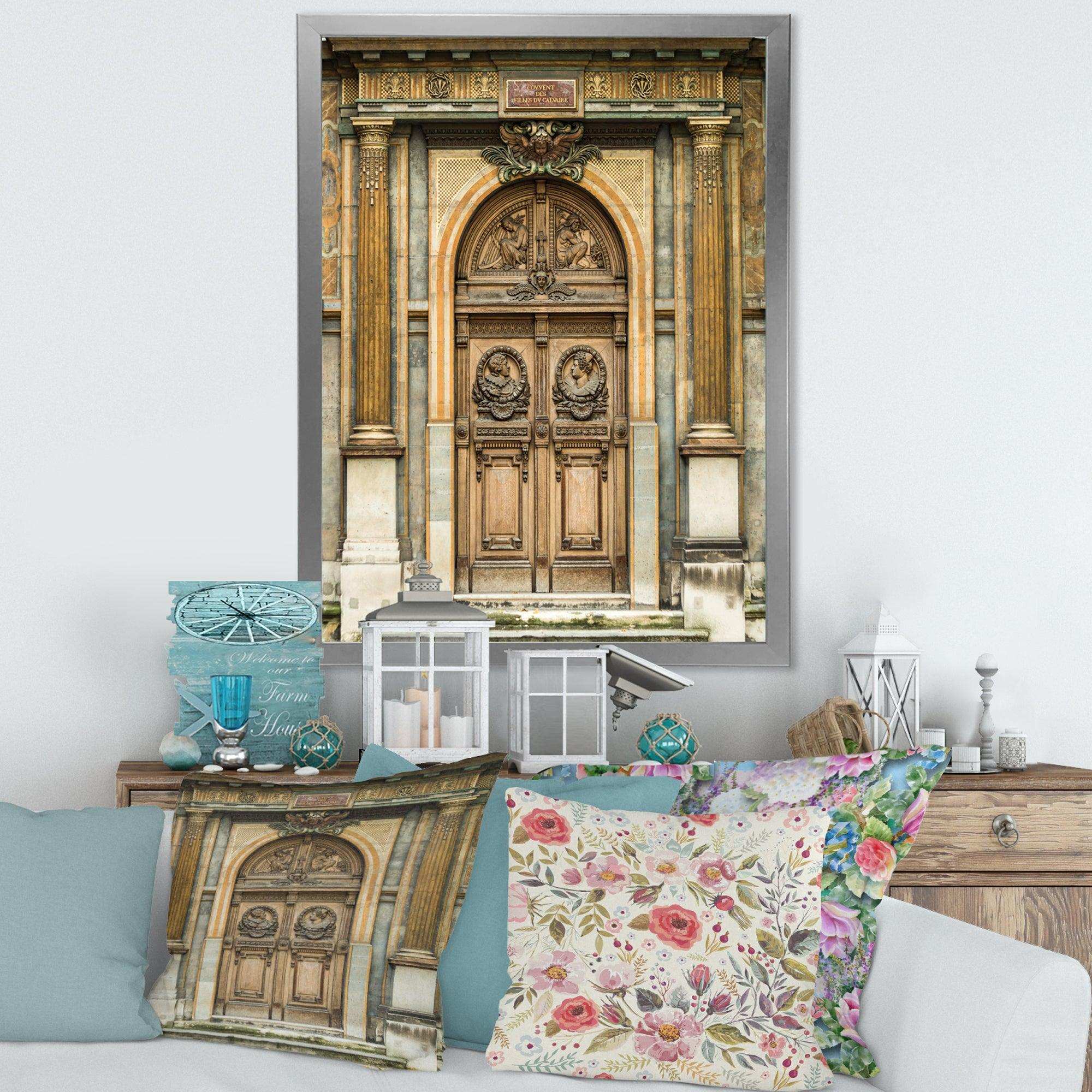 Old Wooden Door With Carvings in Paris, France