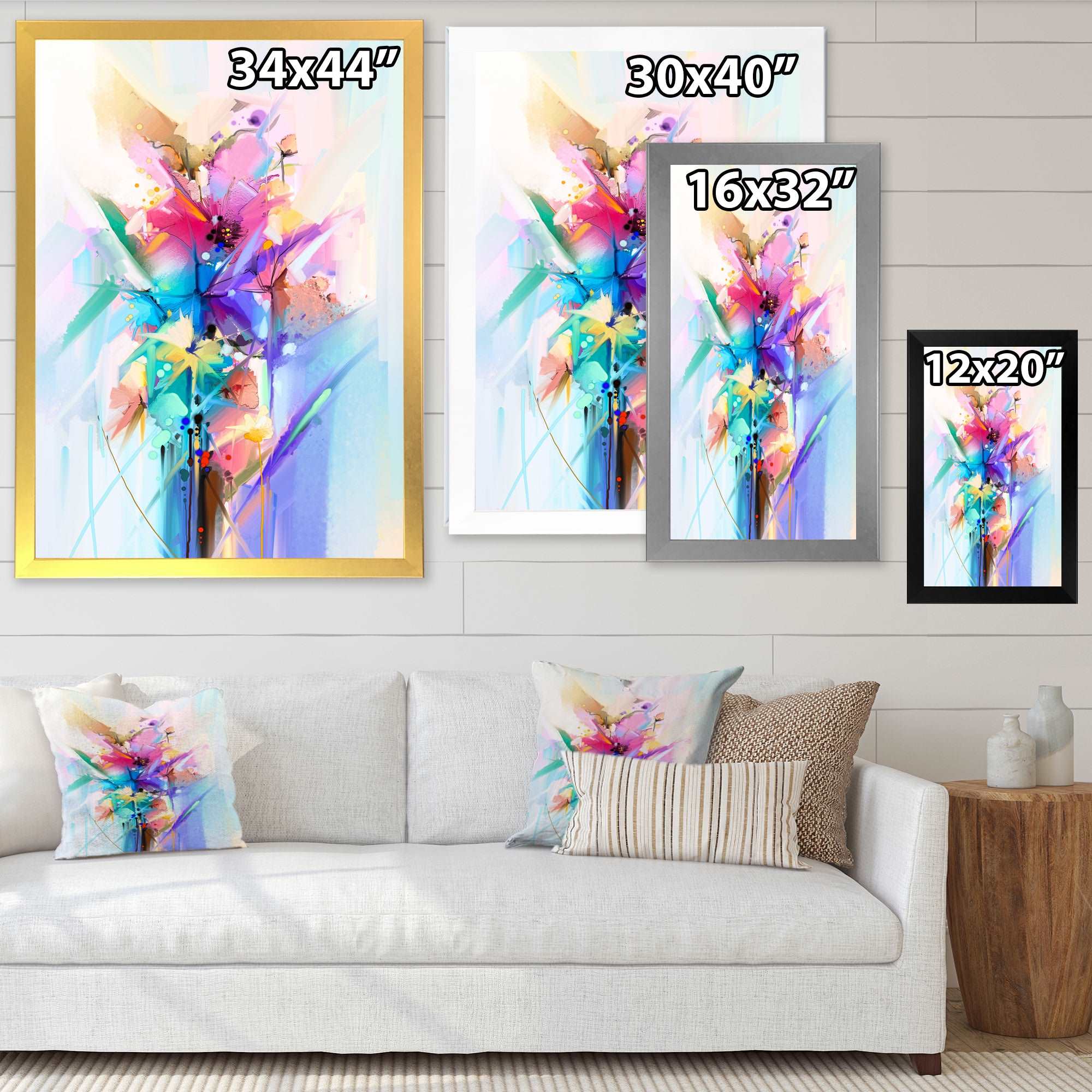Abstract Colorful Spring Flowers Framed Print Matte White - 1.5 Width