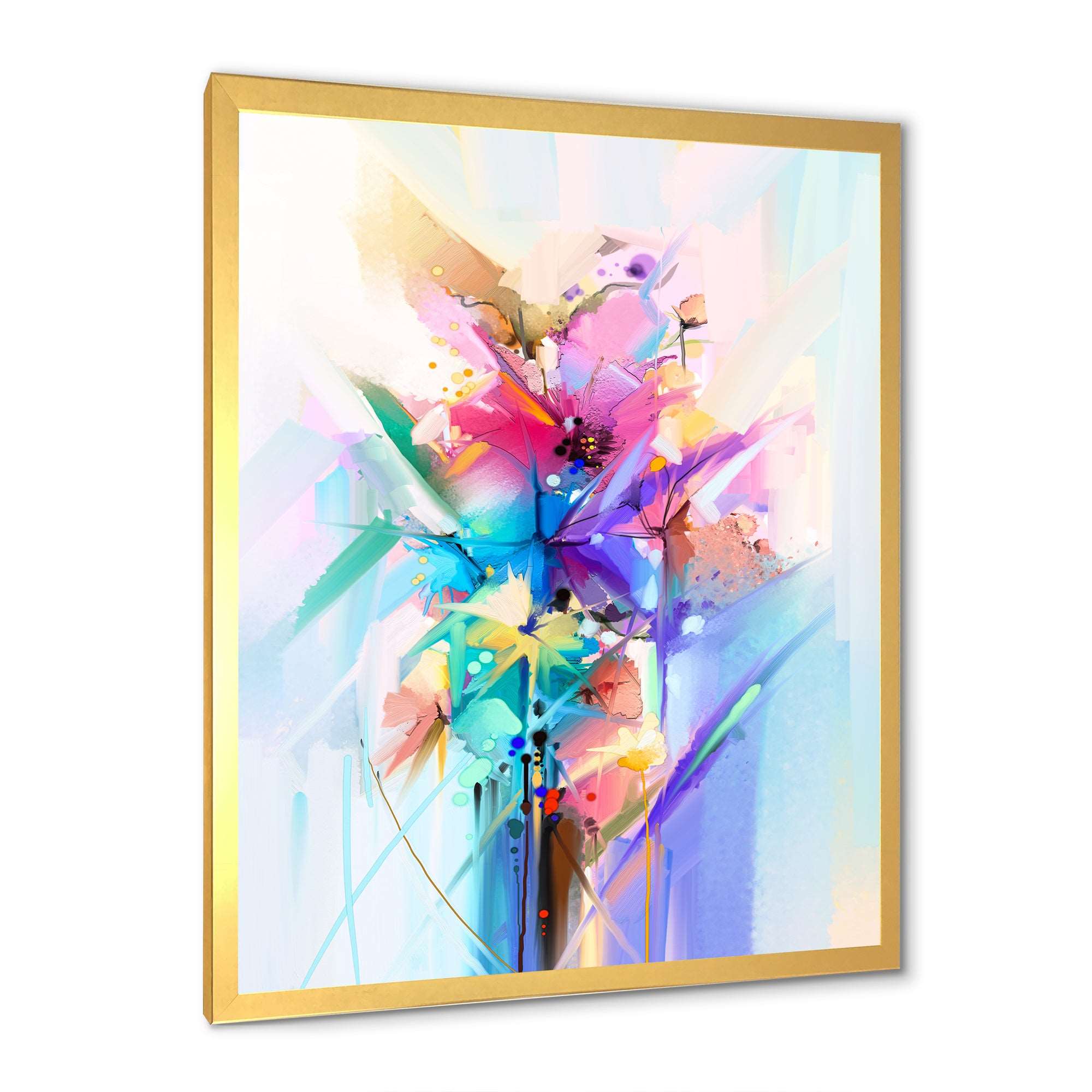Abstract Colorful Spring Flowers Framed Print Vibrant Gold - 1.5 Width