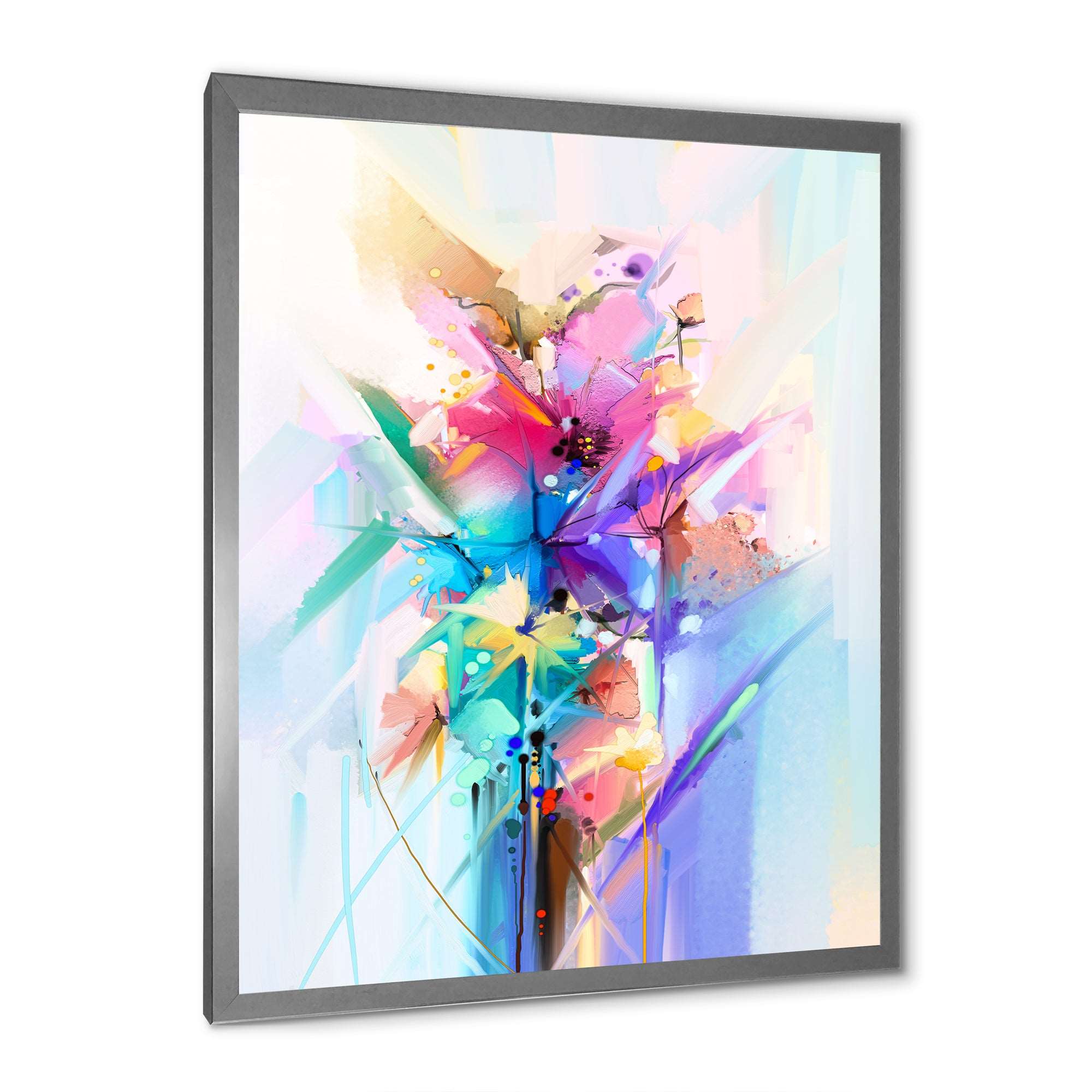 Abstract Colorful Spring Flowers Framed Print Matte White - 1.5 Width