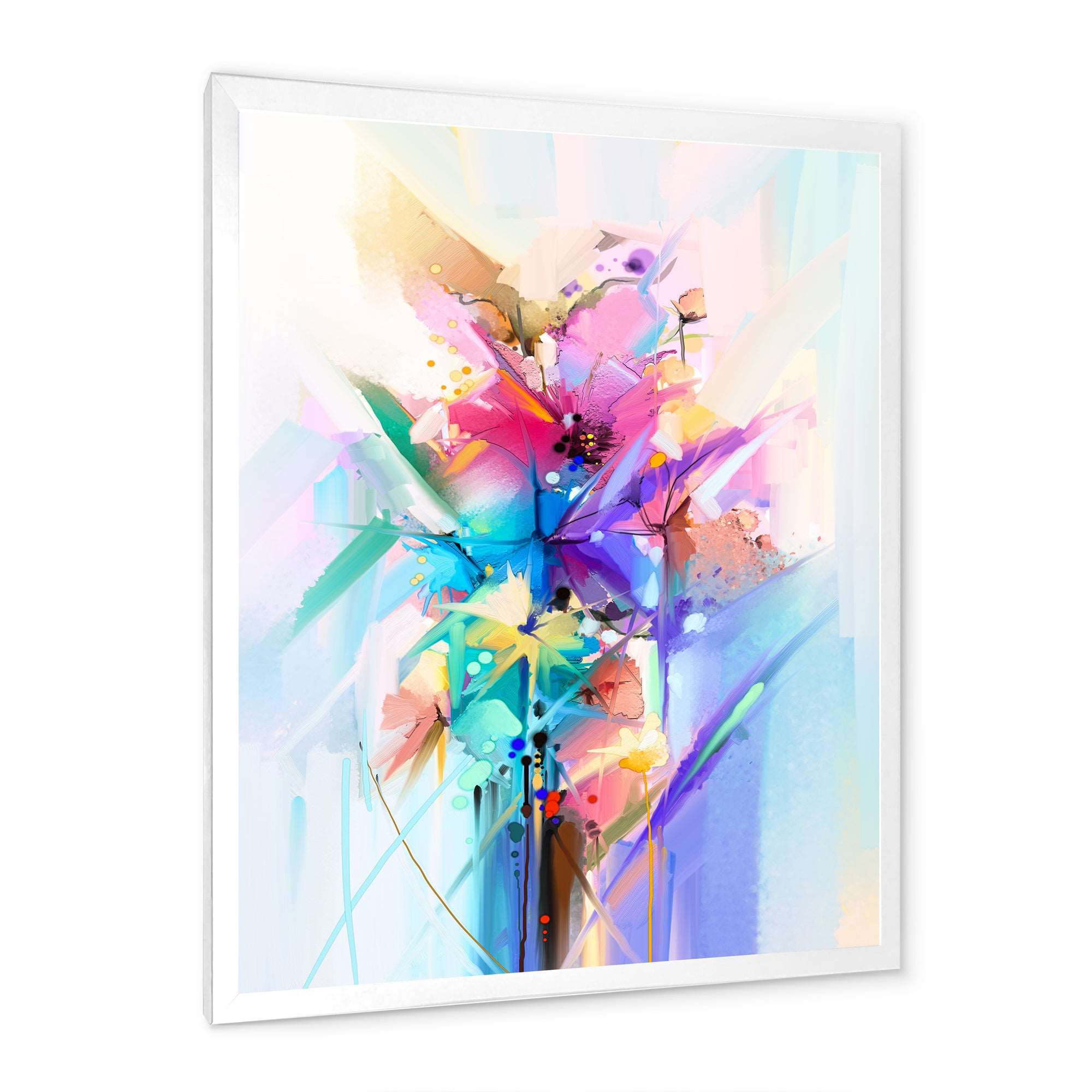 Abstract Colorful Spring Flowers Framed Print Matte White - 1.5 Width