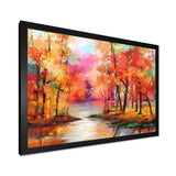 Autumn Aspen Trees In Red Leaf Forest By Lake