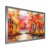 Autumn Aspen Trees In Red Leaf Forest By Lake