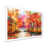 Autumn Aspen Trees In Red Leaf Forest By Lake