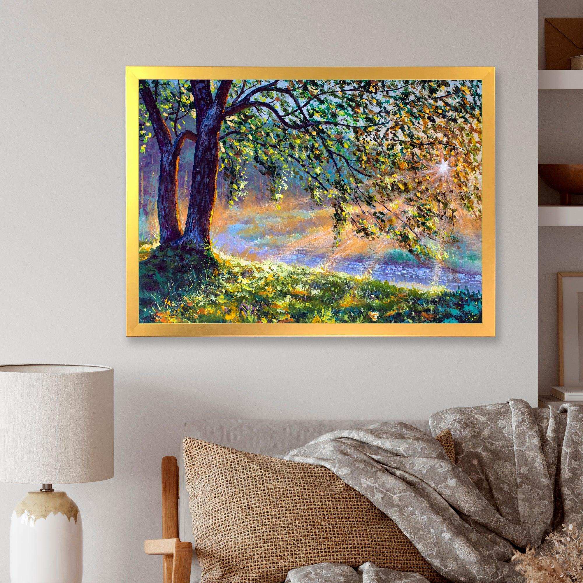 Tree By River First Rays Of Afternoon Sun