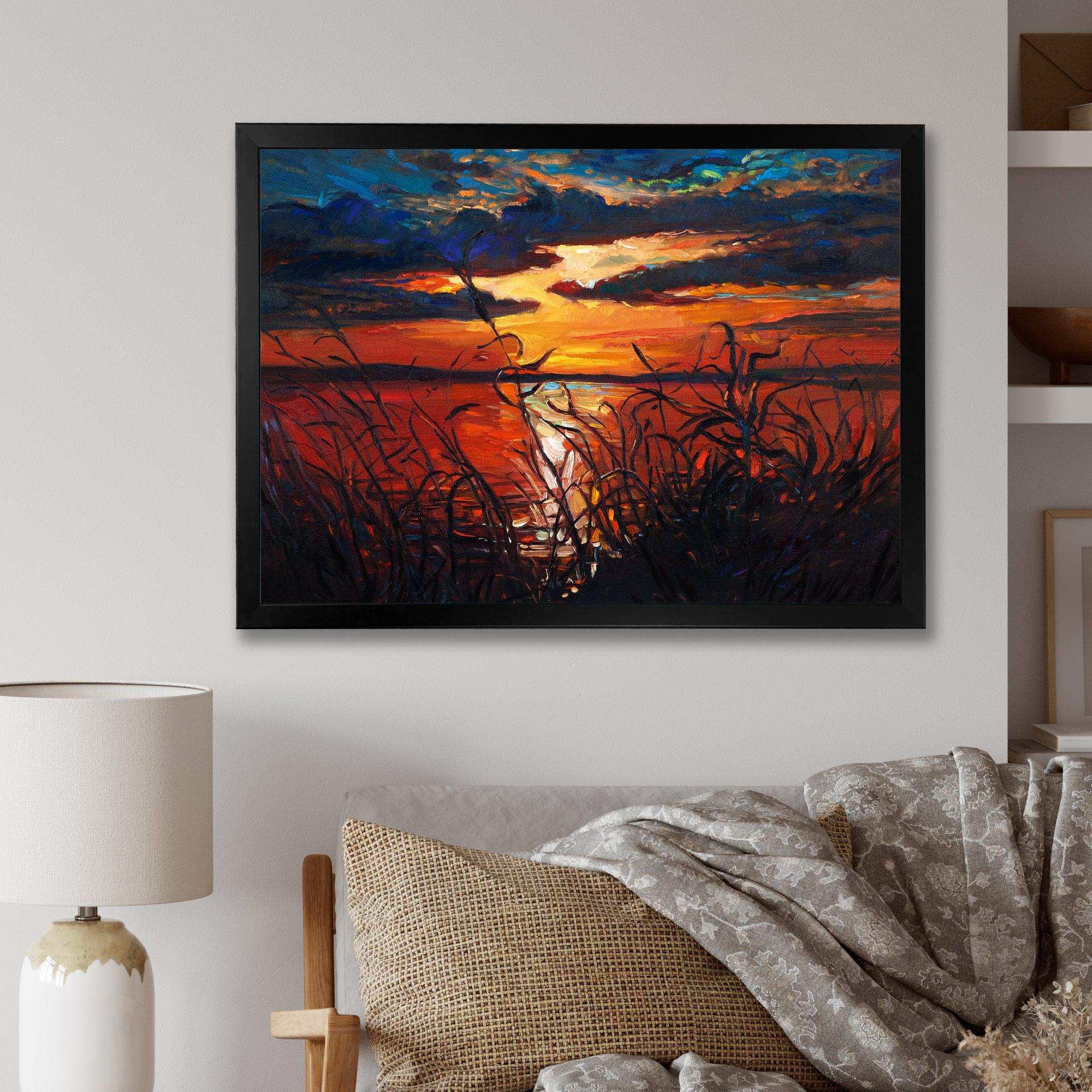 Romantic Sunset By Lakeside