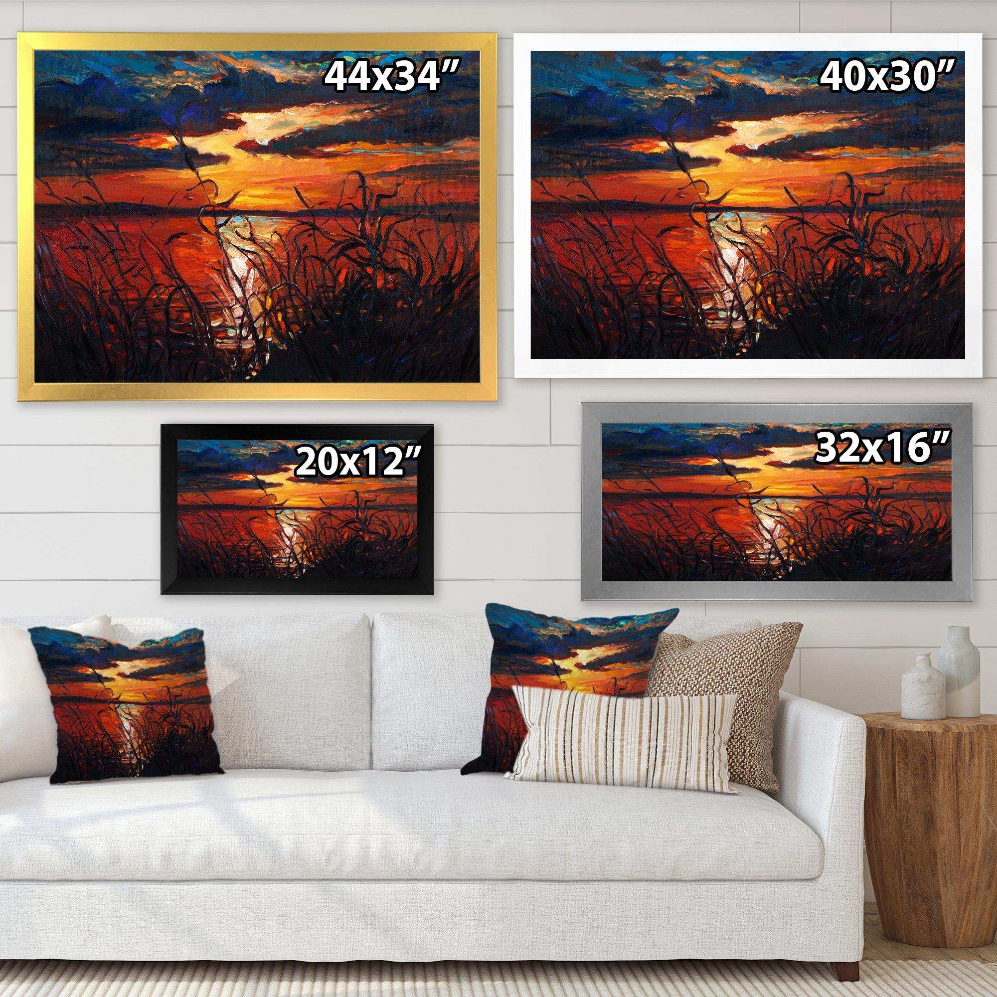 Romantic Sunset By Lakeside