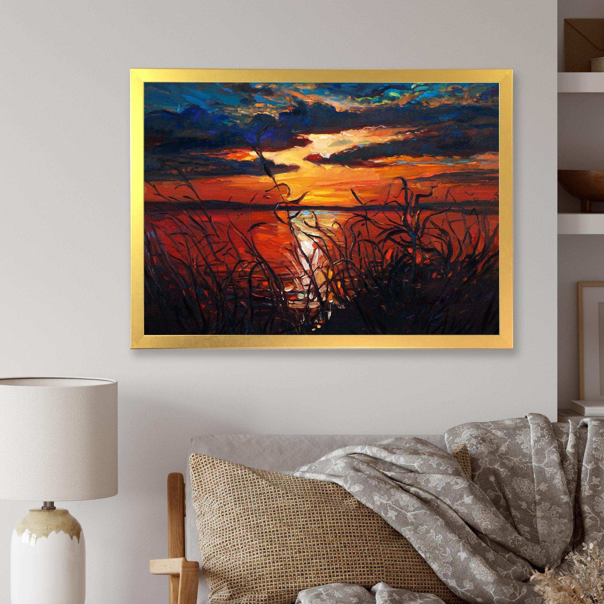 Romantic Sunset By Lakeside