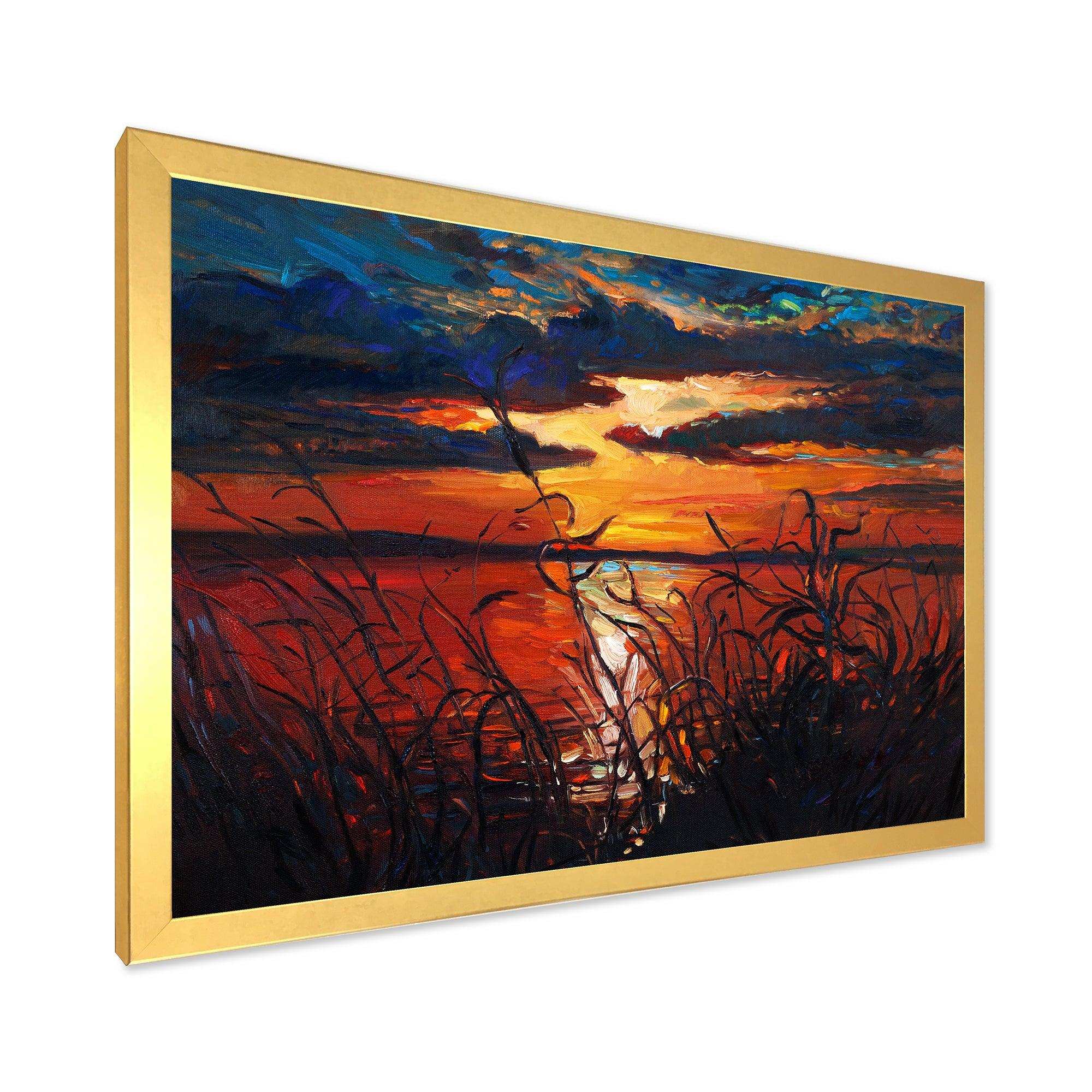 Romantic Sunset By Lakeside