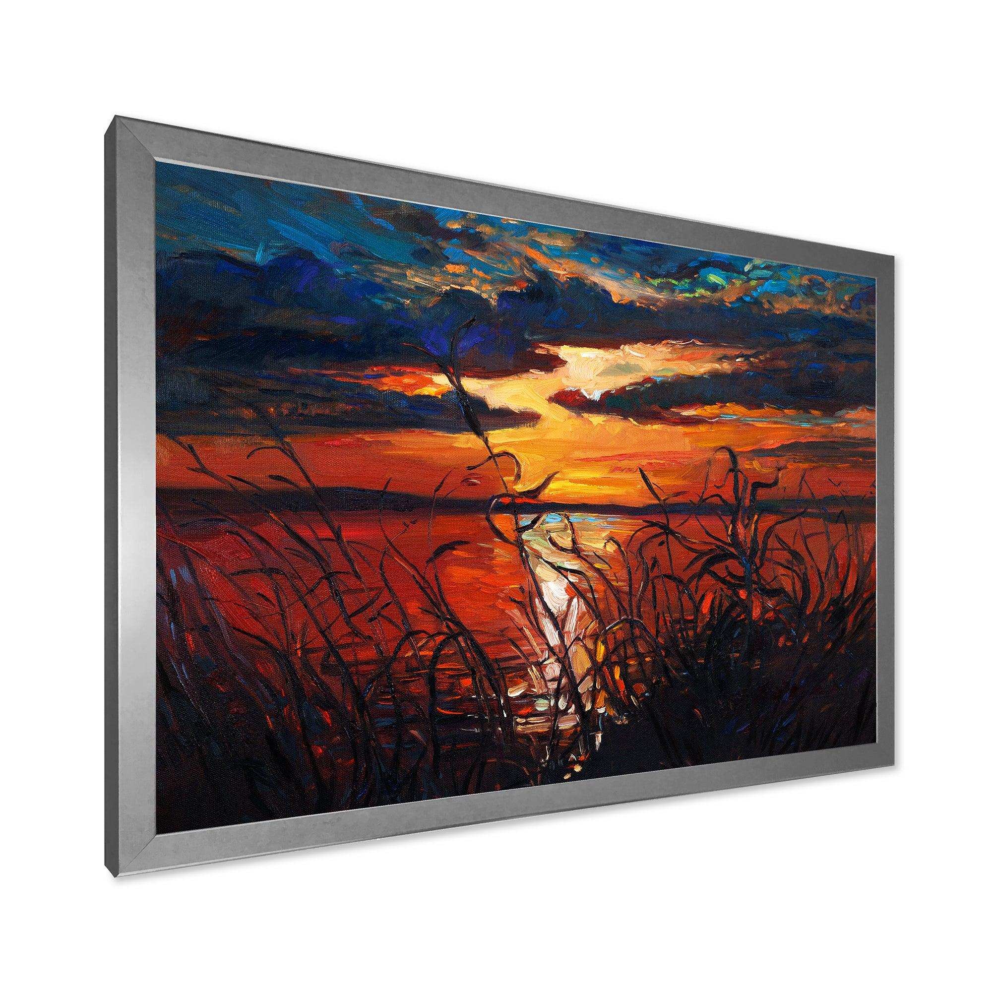 Romantic Sunset By Lakeside