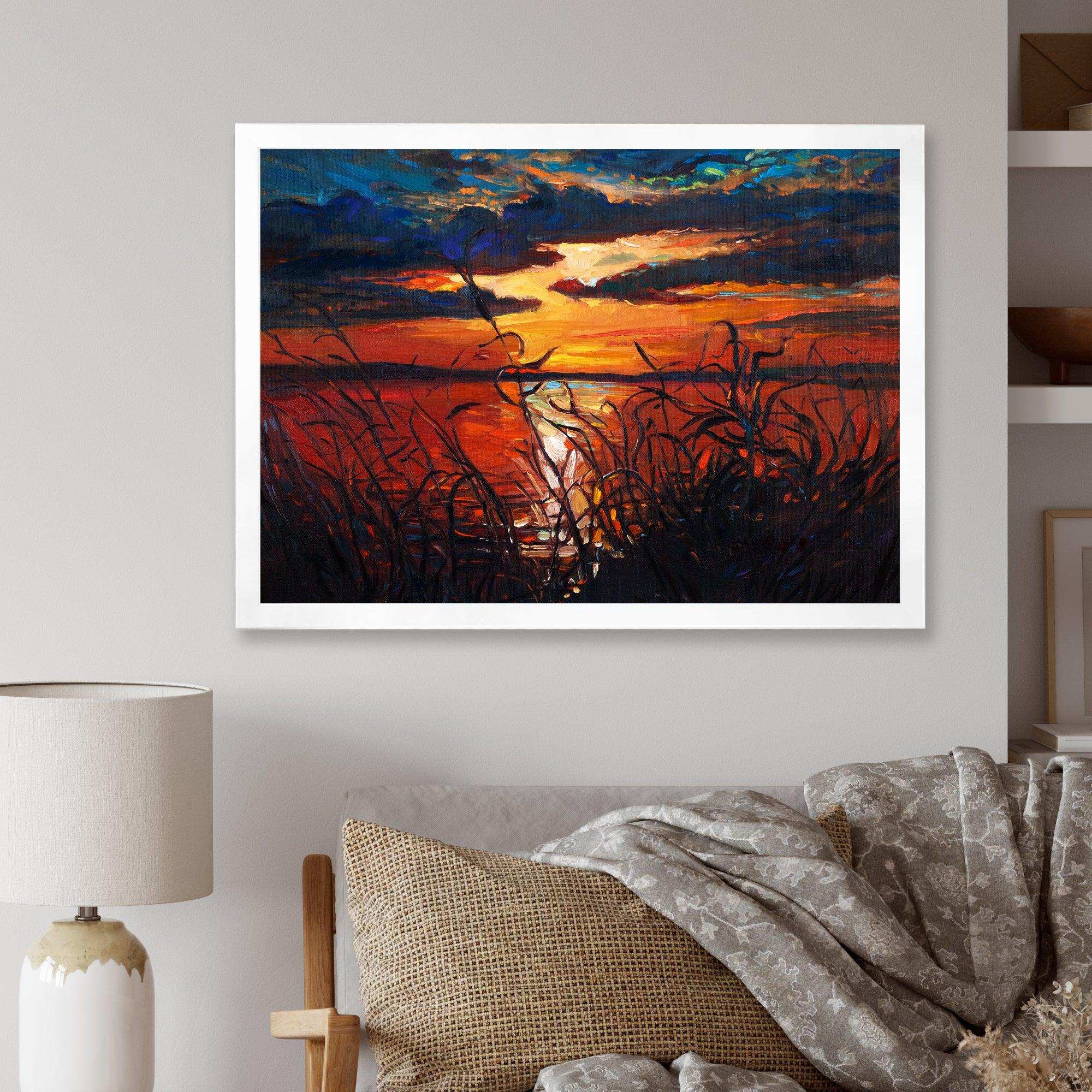 Romantic Sunset By Lakeside