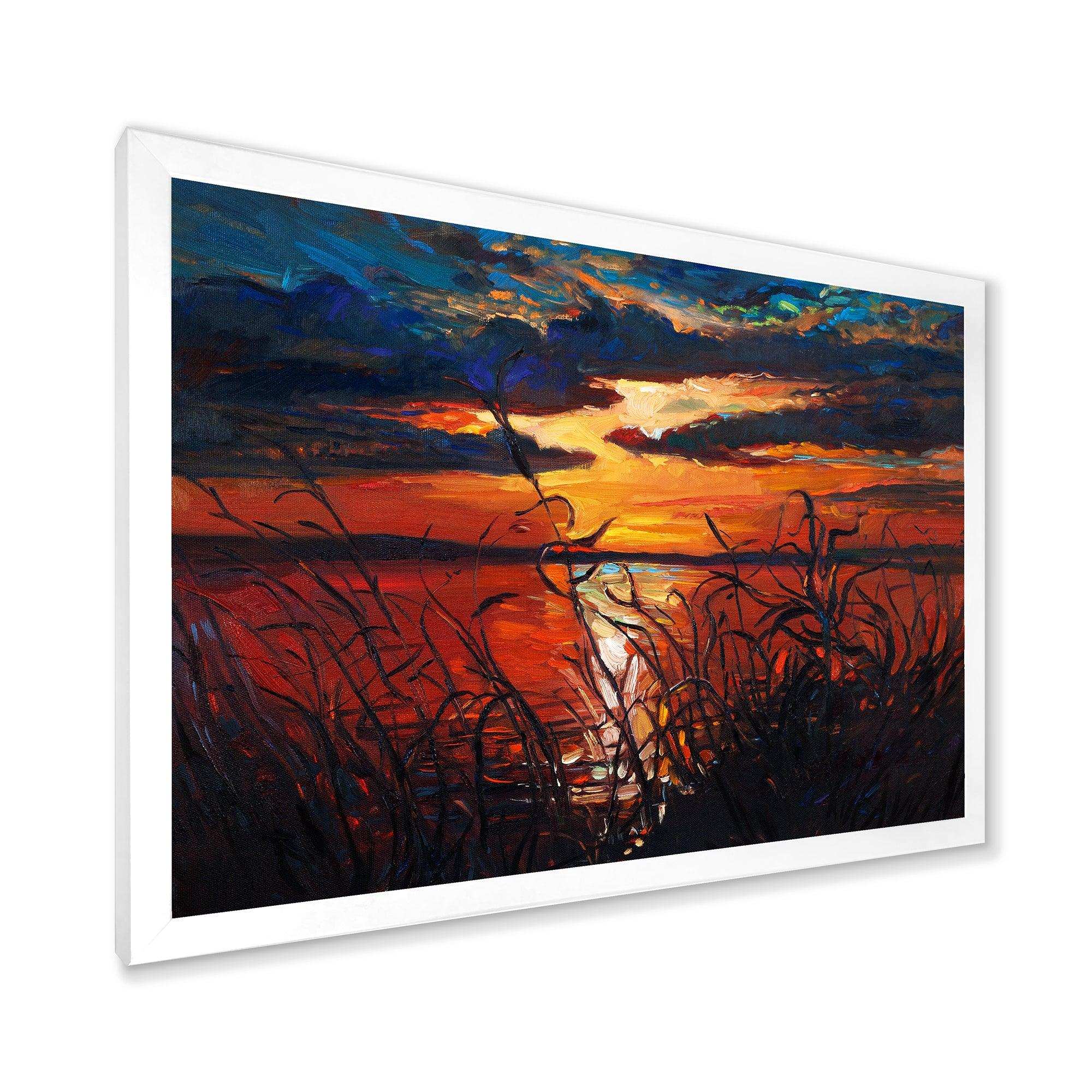 Romantic Sunset By Lakeside