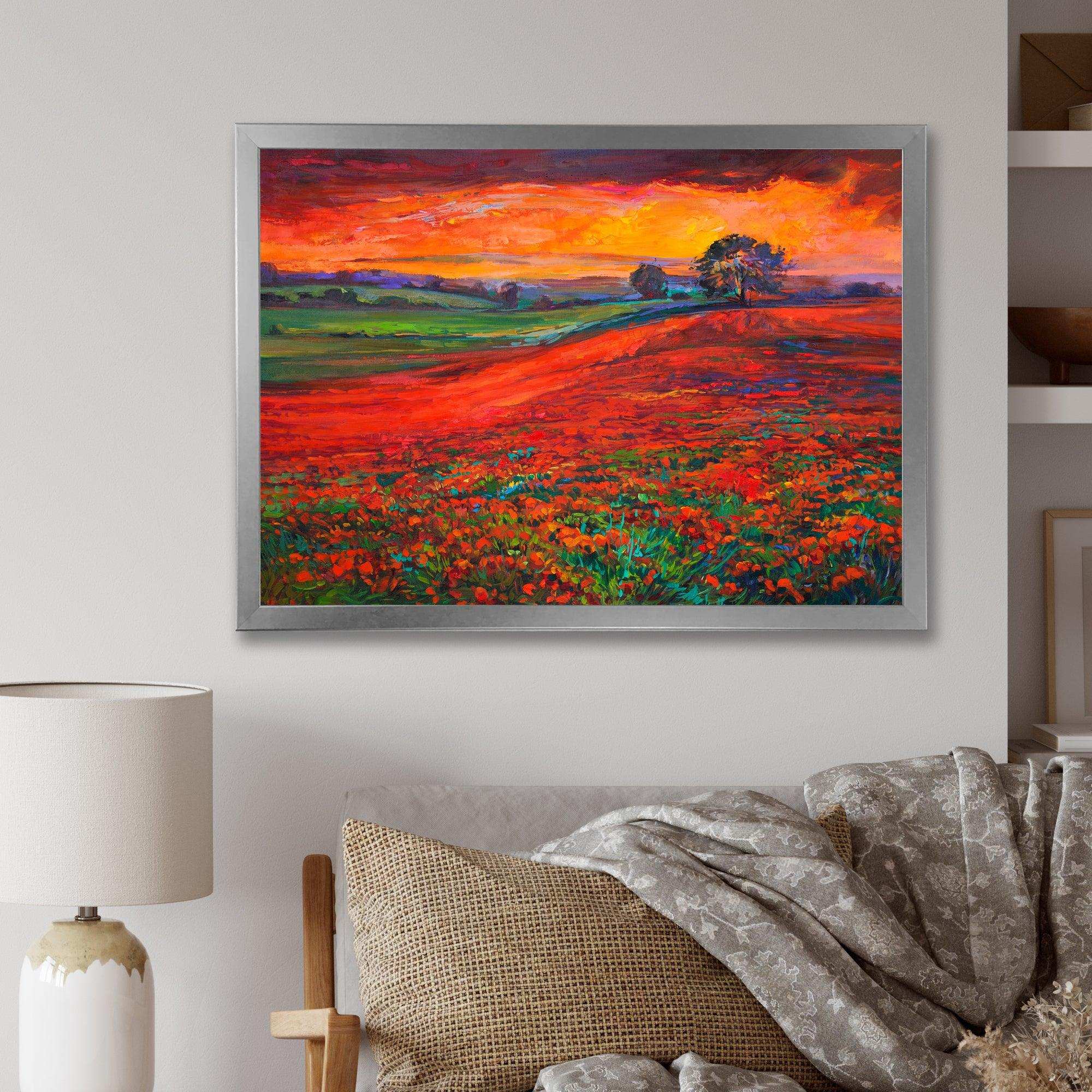 Blossoming Poppy Fields During Summer Sunset