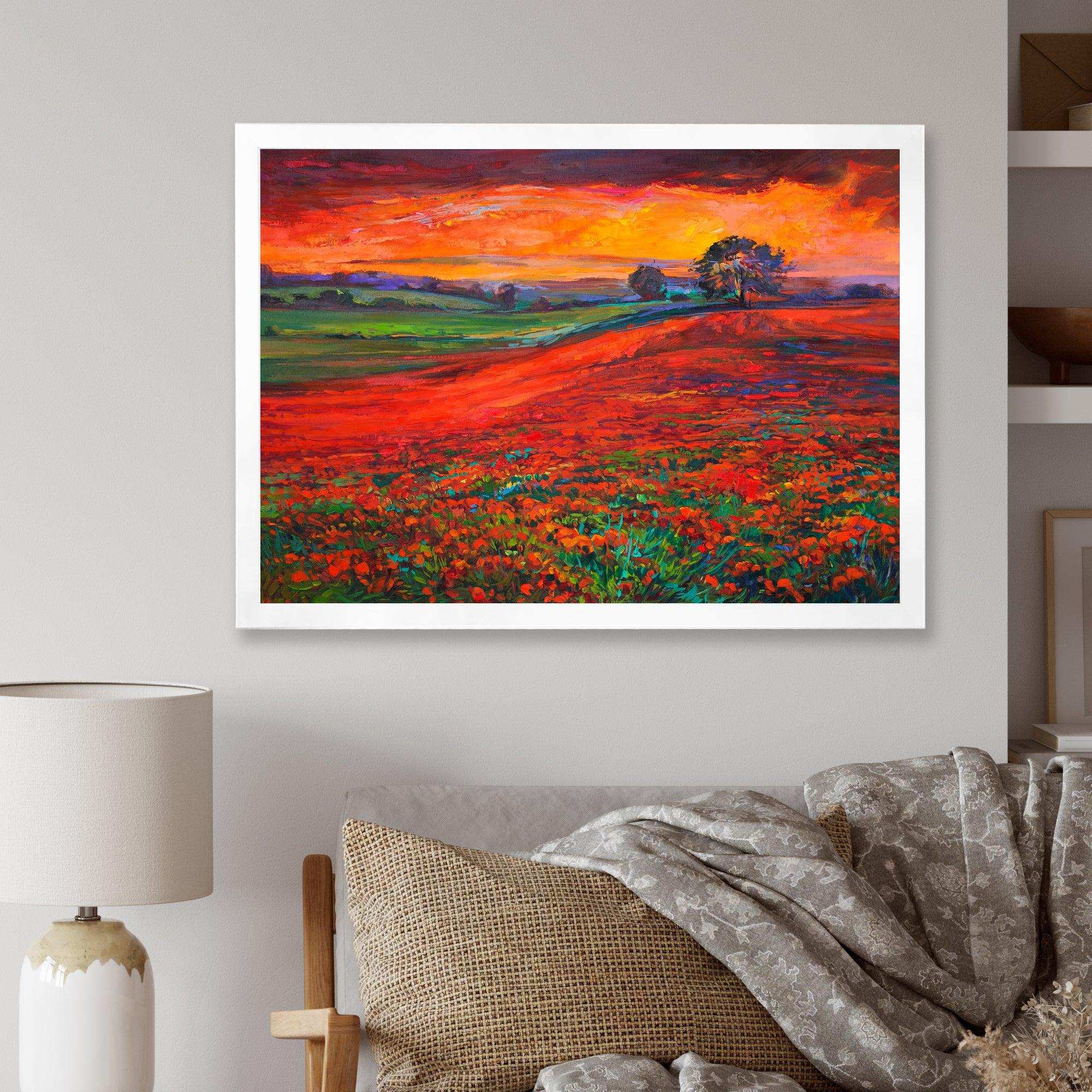 Blossoming Poppy Fields During Summer Sunset