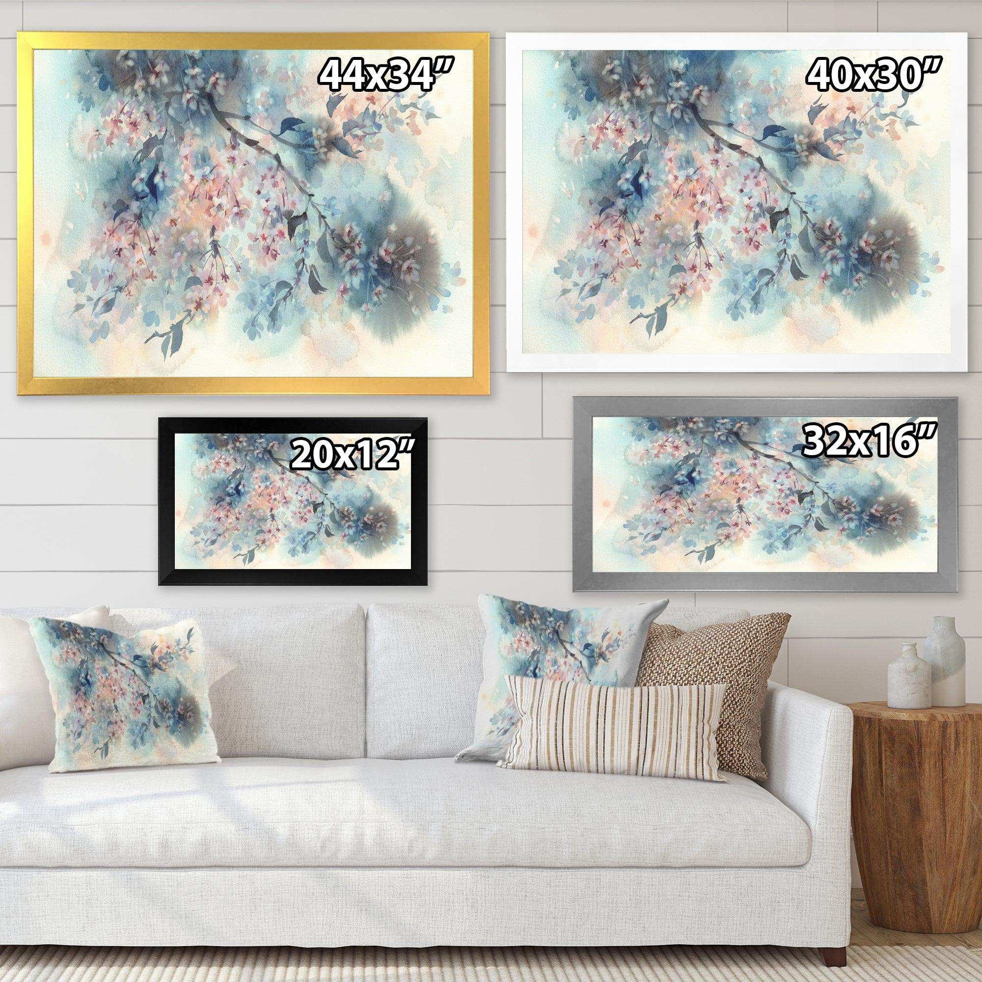 White Sakura Flower Blossom On Pastel Blue Background