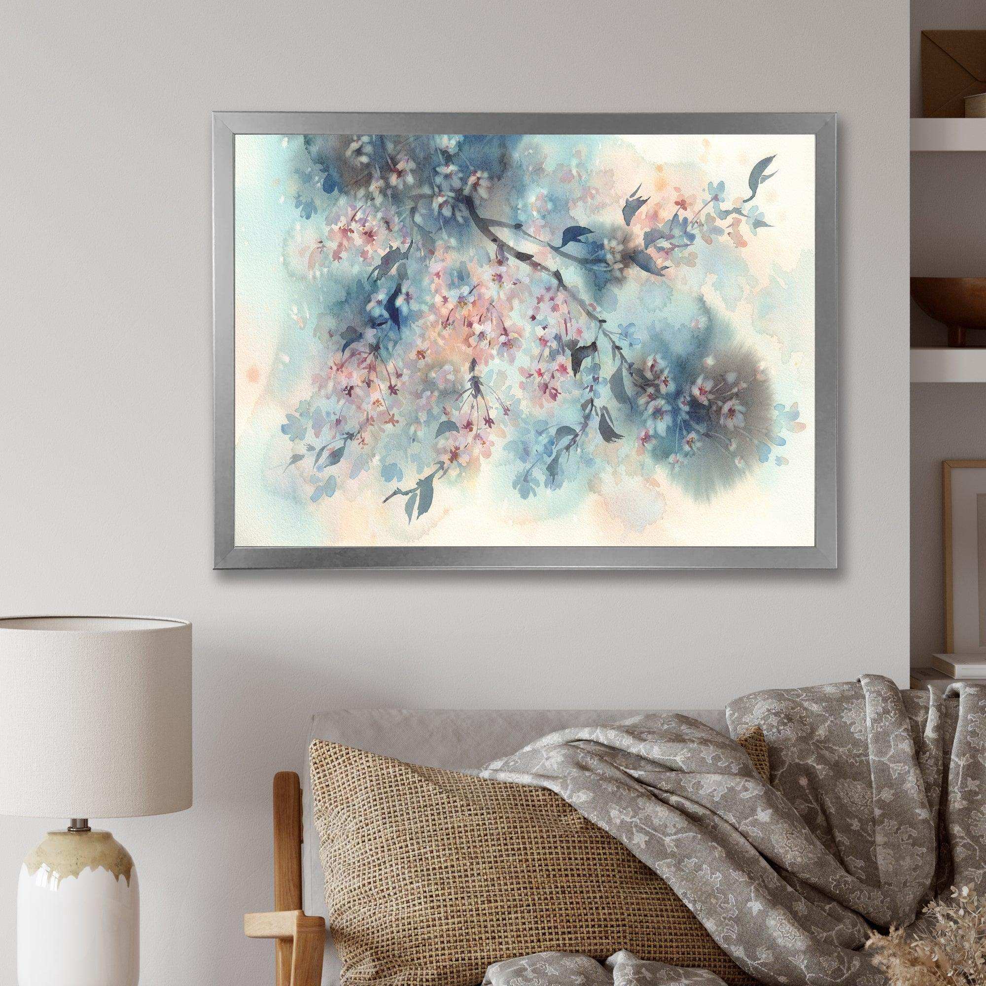 White Sakura Flower Blossom On Pastel Blue Background