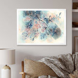 White Sakura Flower Blossom On Pastel Blue Background